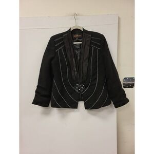 Moshita Couture Blazer Black Embellished Rhinestone Jacket Womens Size 14 Career